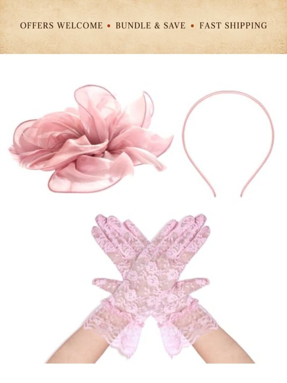 Fascinators Hat Veil Hair Clip & Short Lace Gloves Set 50s Vintage Wedding